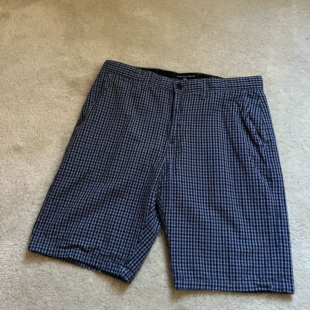 Saks Fifth Avenue Blue and Black Patterned Flat Front Shorts
